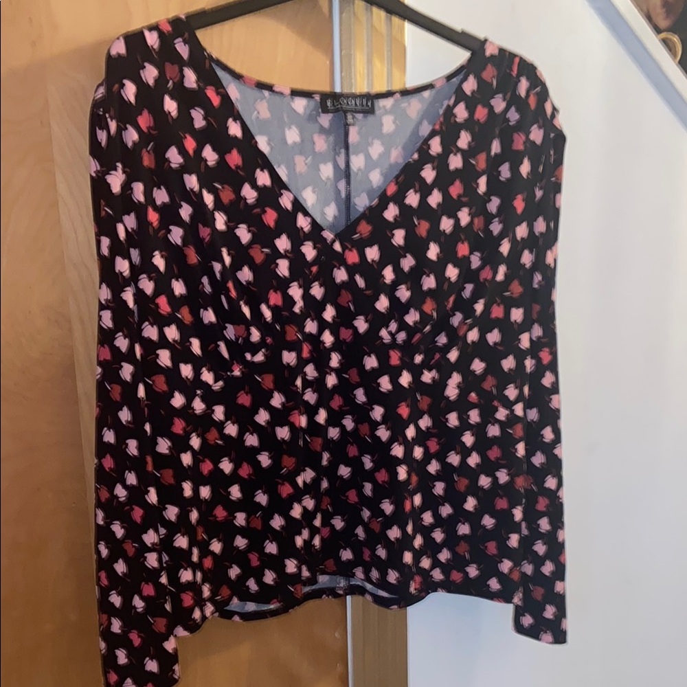 Eloquii Black and Pink Patterned Blouse